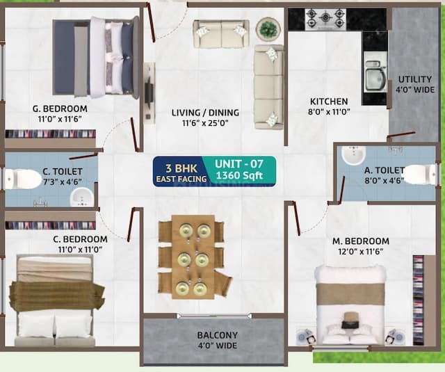 SV Enclave - 3 BHK Floor Plan