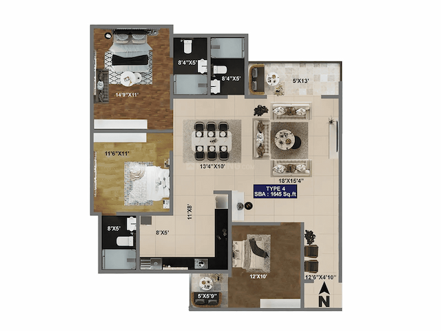 SV Polaris - 3 BHK Floor Plan