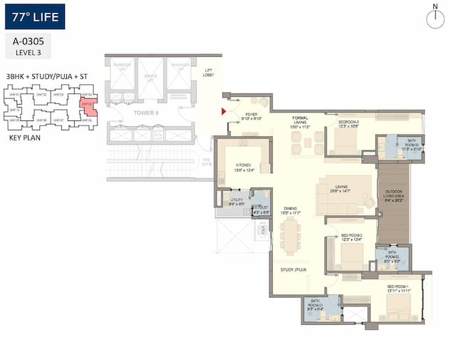 77° Life - 3.5 BHK Floor Plan