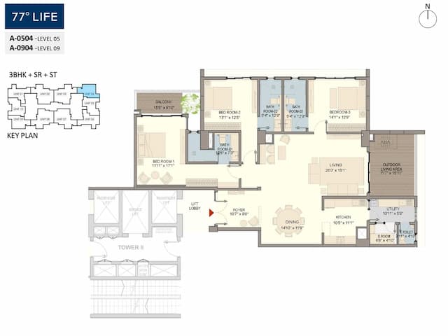 77° Life - 3 BHK Floor Plan