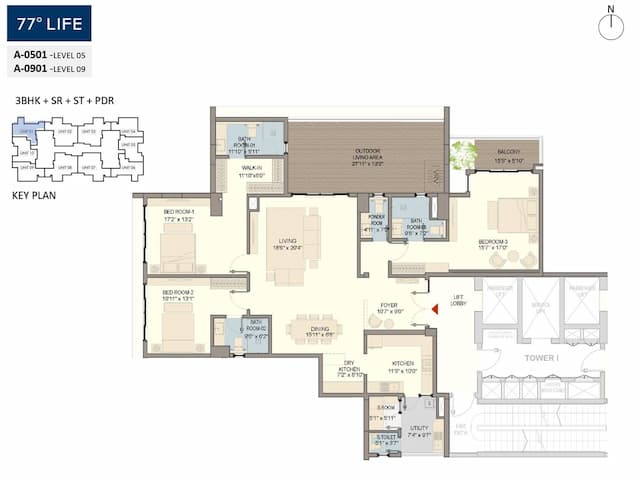 77° Life - 3 BHK Floor Plan