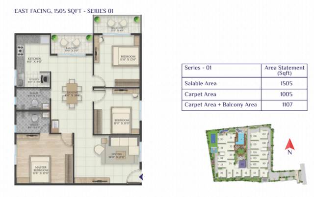 Abhee Riviera Royale - 3 BHK Floor Plan