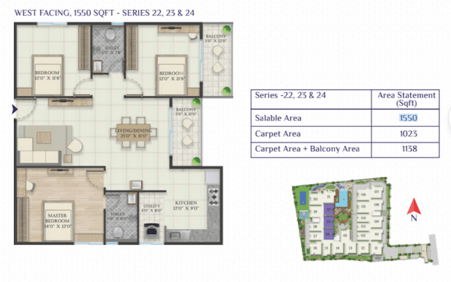 Abhee Riviera Royale - 3 BHK Floor Plan