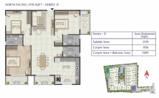 Abhee Riviera Royale - 3 BHK Floor Plan