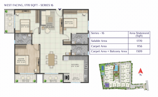 Abhee Riviera Royale - 3 BHK Floor Plan