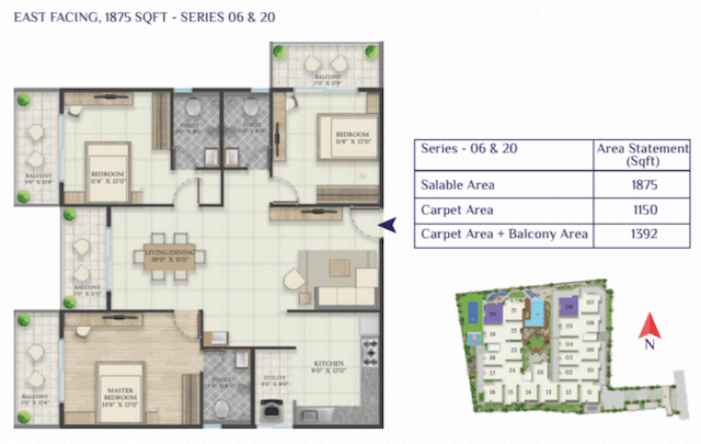 Abhee Riviera Royale - 3 BHK Floor Plan