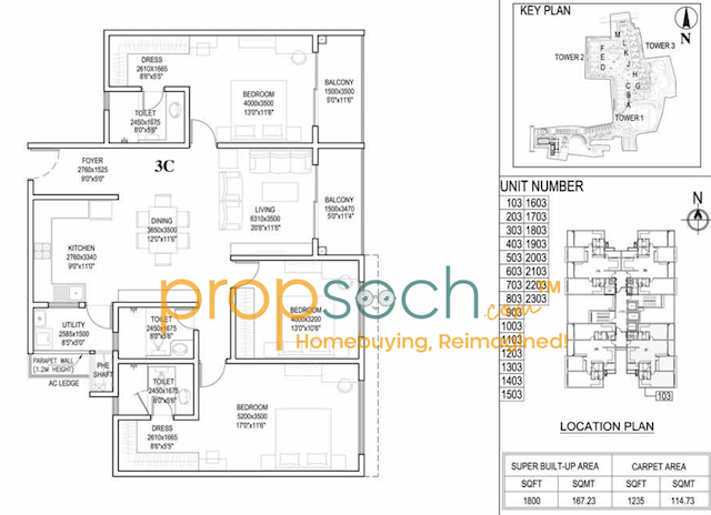Adarsh Park Heights - 3 BHK Floor Plan