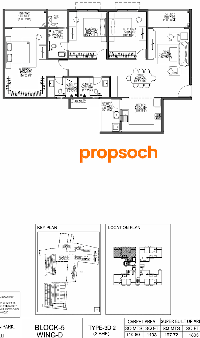 Adarsh Welkin Park - 3 BHK Floor Plan