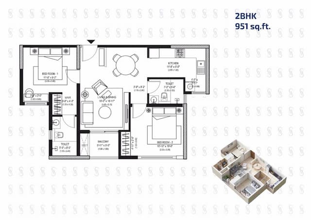 Alchemy One by Aratt - 2 BHK Floor Plan