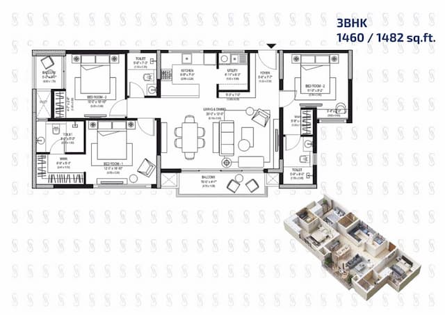 Alchemy One by Aratt - 3 BHK Floor Plan