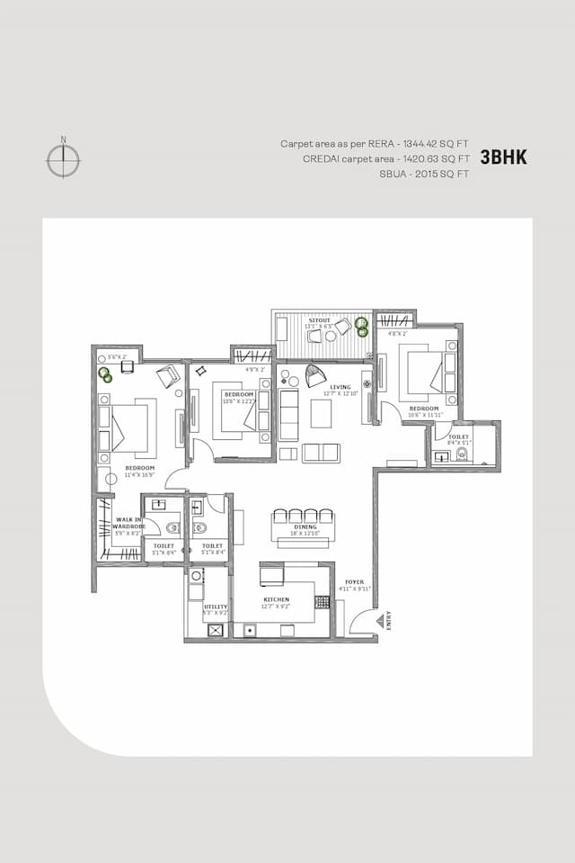 Assetz Soho and Sky - 3 BHK Floor Plan