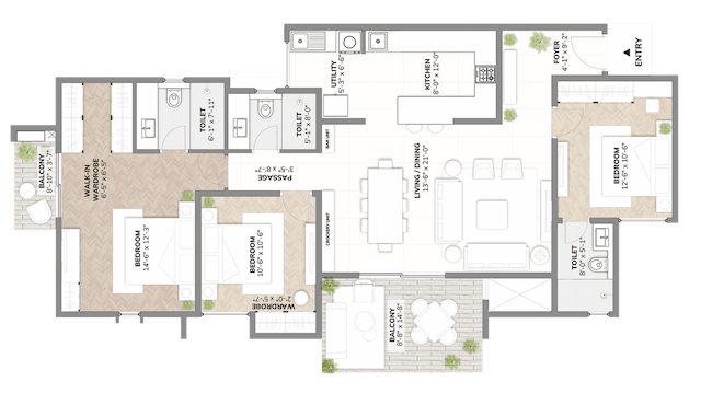 Assetz Sora and Saki - 3 BHK Floor Plan