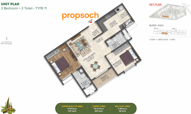 Brigade Calista Phase 2 - 2 BHK Floor Plan