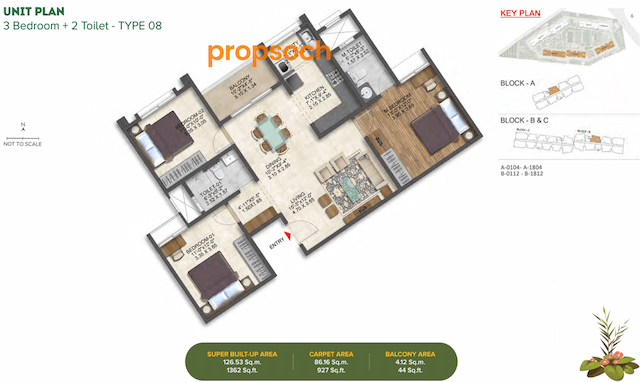 Brigade Calista Phase 2 - 3 BHK Floor Plan