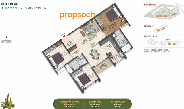 Brigade Calista Phase 2 - 3 BHK Floor Plan