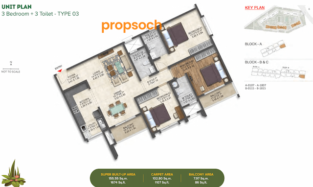 Brigade Calista Phase 2 - 3 BHK Floor Plan
