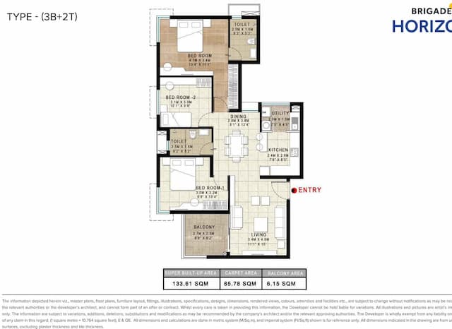 Brigade Horizon - 3 BHK Floor Plan