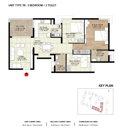 Brigade Horizon - 3 BHK Floor Plan