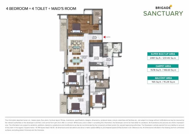 Brigade Sanctuary - 4 BHK Floor Plan