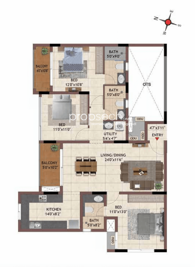 Casagrand Flammingo - 3 BHK Floor Plan