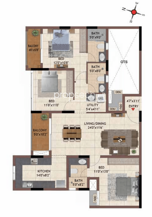 Casagrand Flammingo - 3 BHK Floor Plan