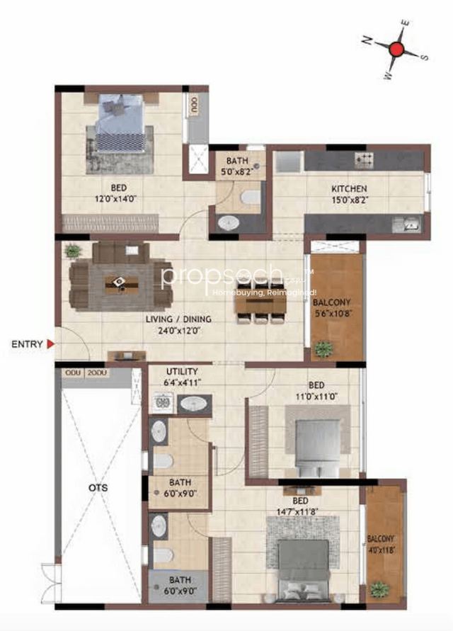 Casagrand Flammingo - 3 BHK Floor Plan
