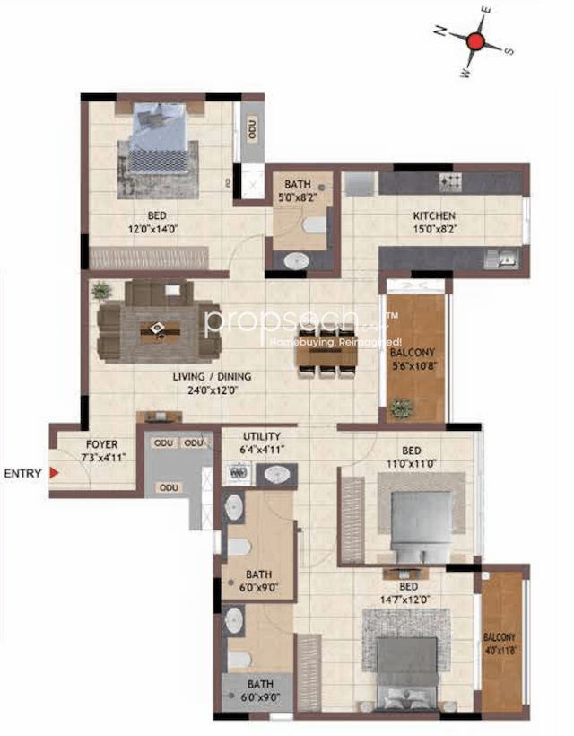 Casagrand Flammingo - 3 BHK Floor Plan