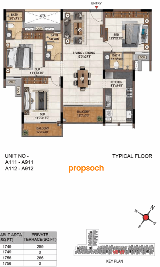 Casagrand Vivacity - 3 BHK Floor Plan