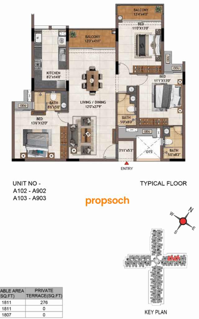 Casagrand Vivacity - 3 BHK Floor Plan