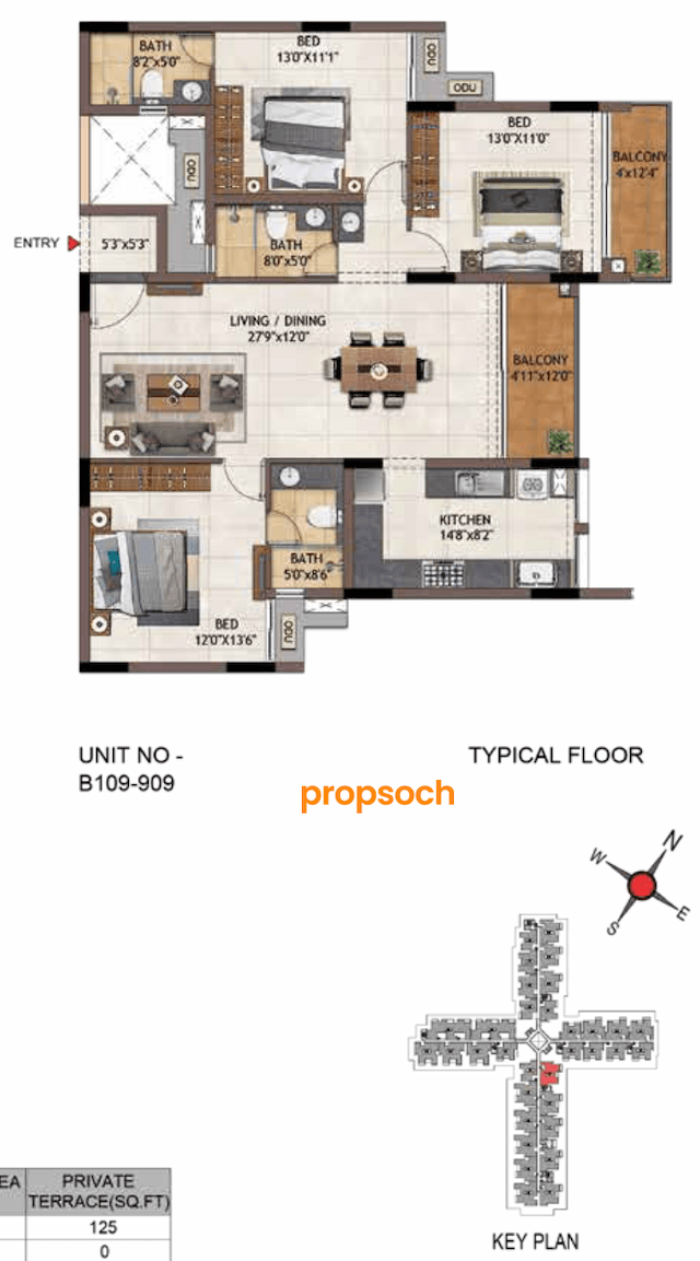 Casagrand Vivacity - 3 BHK Floor Plan