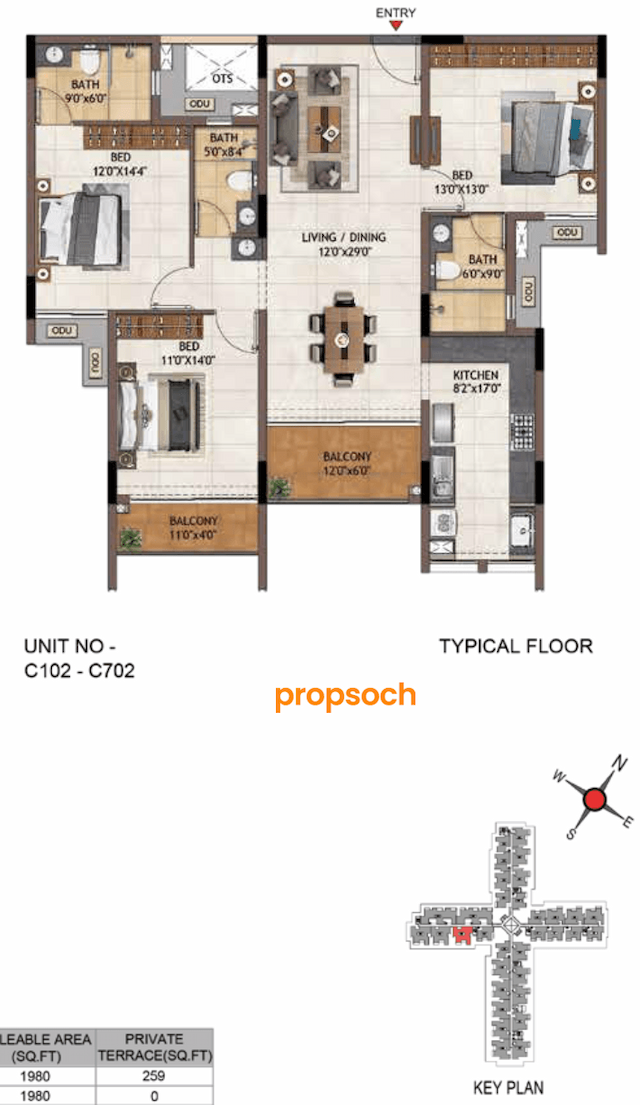 Casagrand Vivacity - 3 BHK Floor Plan