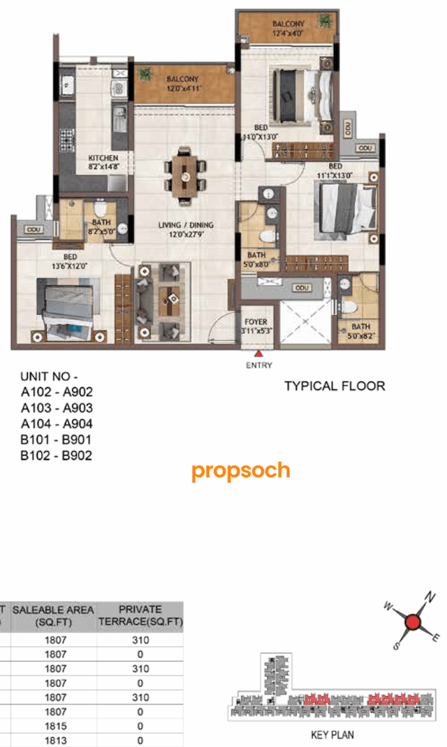 Casagrand Vivacity - 3 BHK Floor Plan