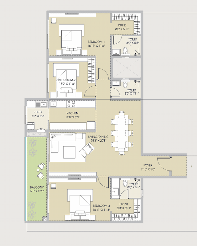 Century Regalia (Project 1) - 3 BHK Floor Plan