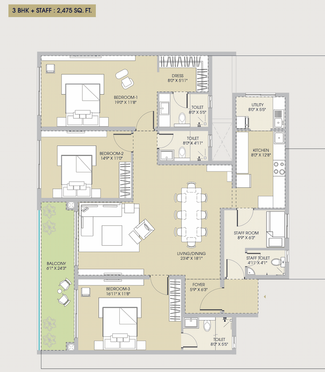 Century Regalia (Project 1) - 3 BHK Floor Plan