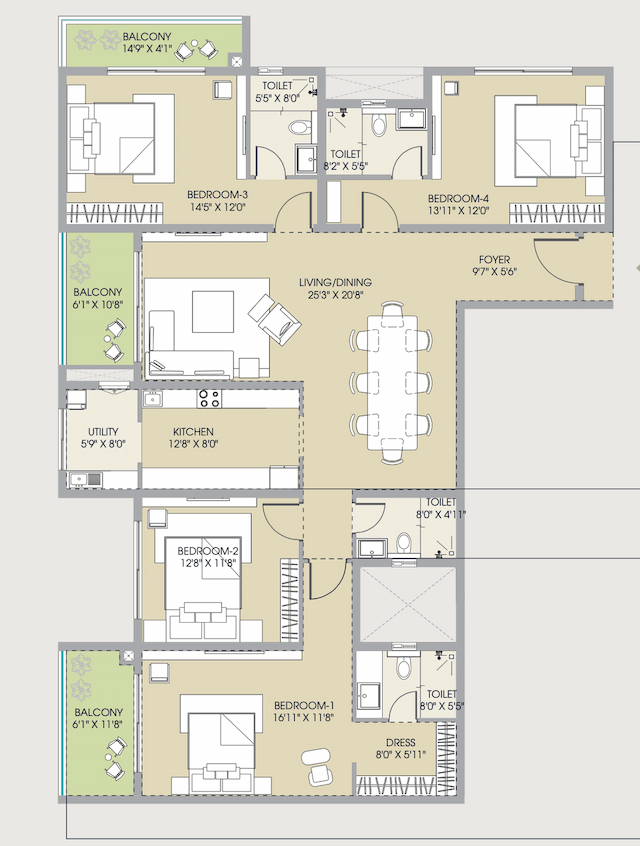 Century Regalia (Project 1) - 4 BHK Floor Plan