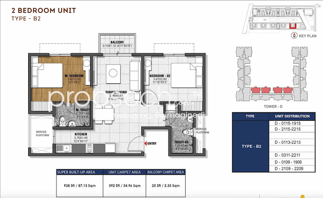 Dioro Beryl At Brigade El Dorado - 2 BHK Floor Plan