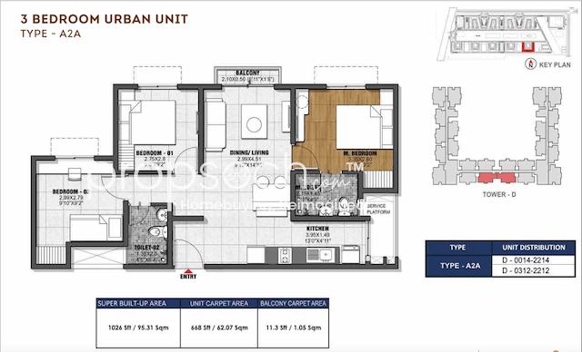 Dioro Beryl At Brigade El Dorado - 3 BHK Floor Plan