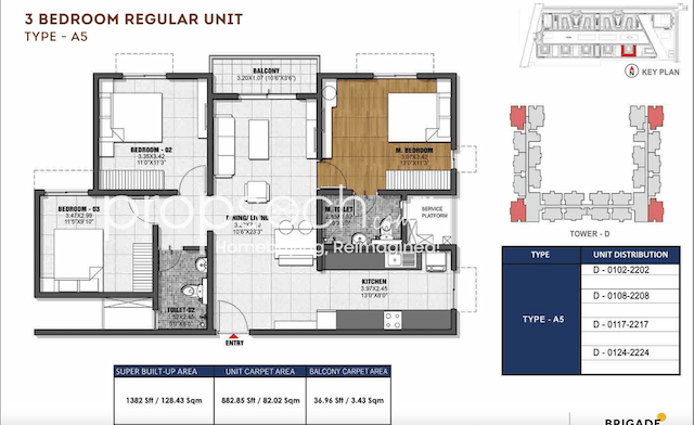 Dioro Beryl At Brigade El Dorado - 3 BHK Floor Plan
