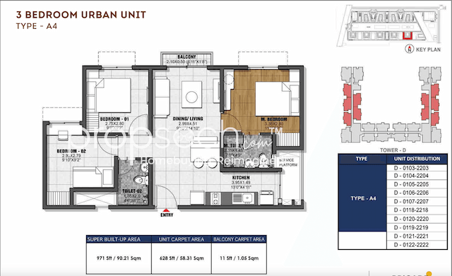 Dioro Beryl At Brigade El Dorado - 3 BHK Floor Plan