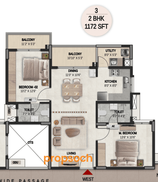 DSR the Courtyard - 2 BHK Floor Plan