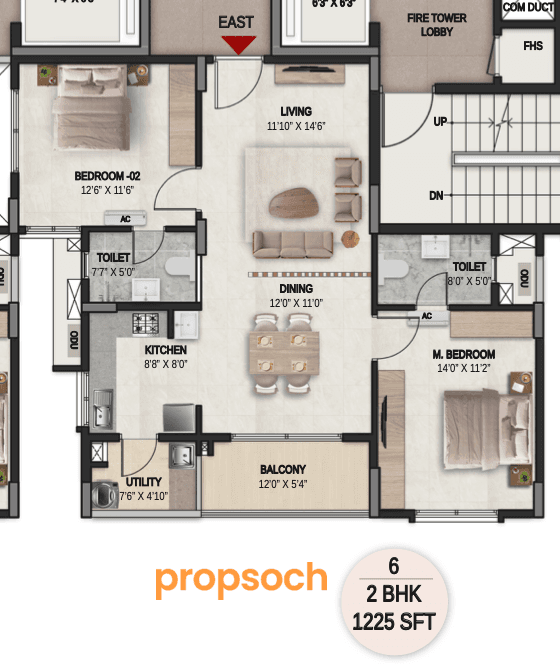 DSR the Courtyard - 2 BHK Floor Plan