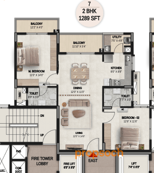 DSR the Courtyard - 2 BHK Floor Plan