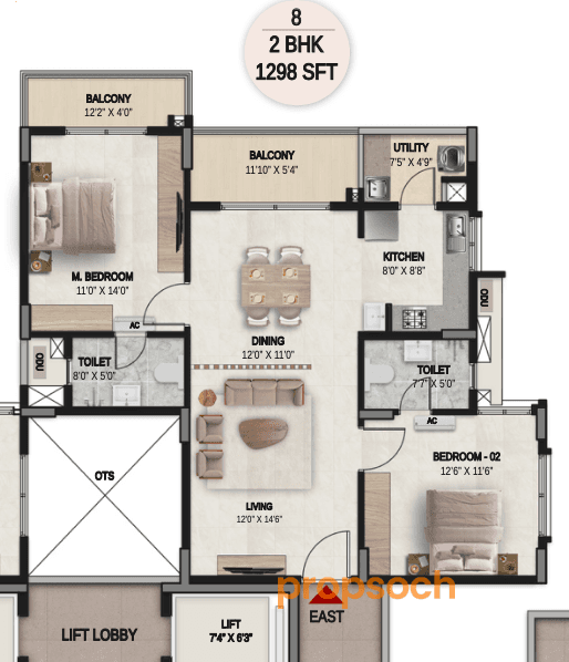 DSR the Courtyard - 2 BHK Floor Plan