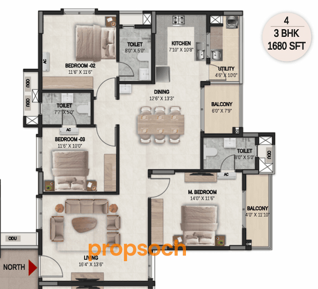DSR the Courtyard - 3 BHK Floor Plan