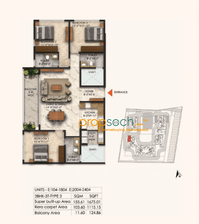 East Park Residences - 3 BHK Floor Plan