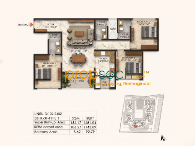 East Park Residences - 3 BHK Floor Plan
