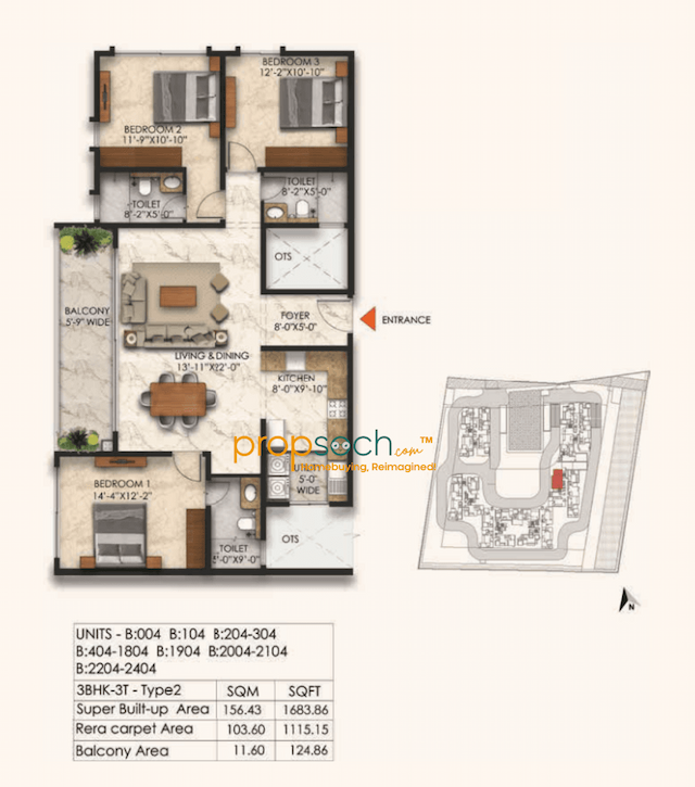 East Park Residences - 3 BHK Floor Plan
