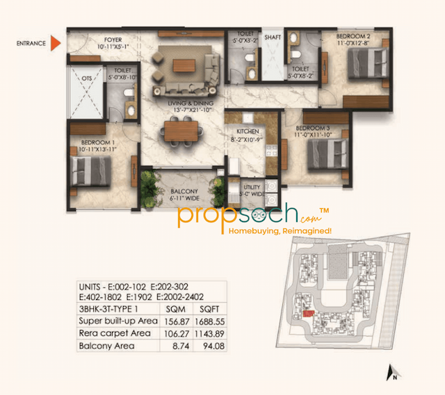 East Park Residences - 3 BHK Floor Plan