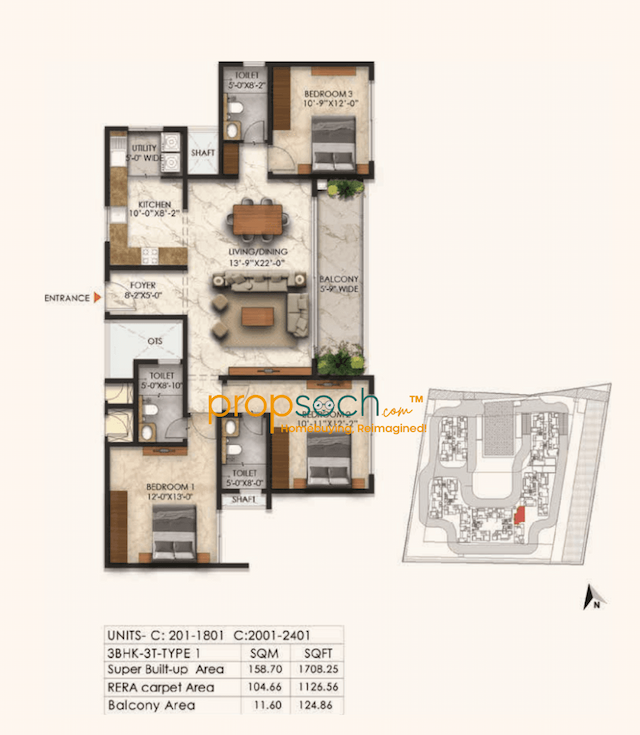 East Park Residences - 3 BHK Floor Plan
