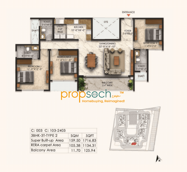 East Park Residences - 3 BHK Floor Plan